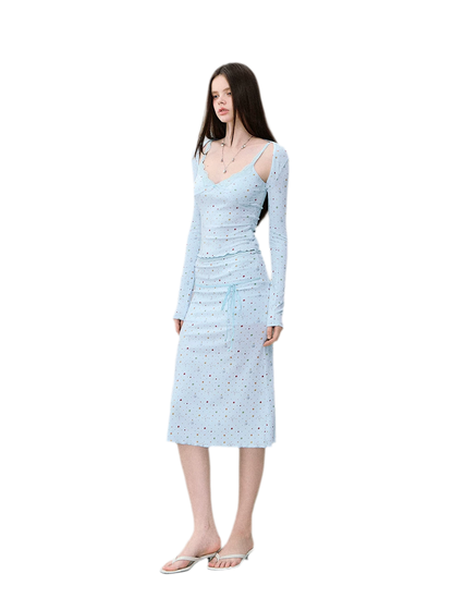 Light Blue Polka-Dot Three-Piece Set