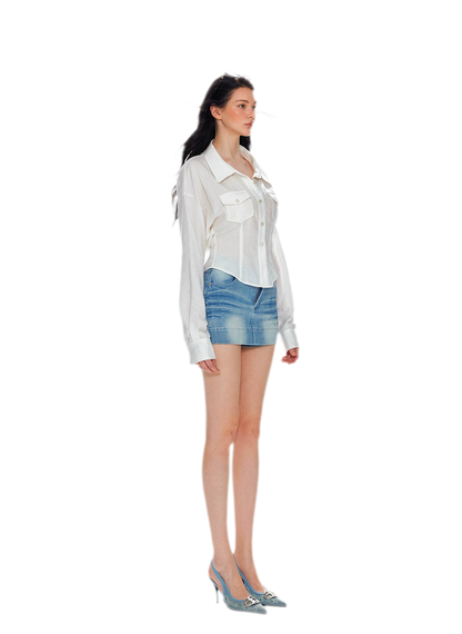Washed Denim Low-Rise Skort