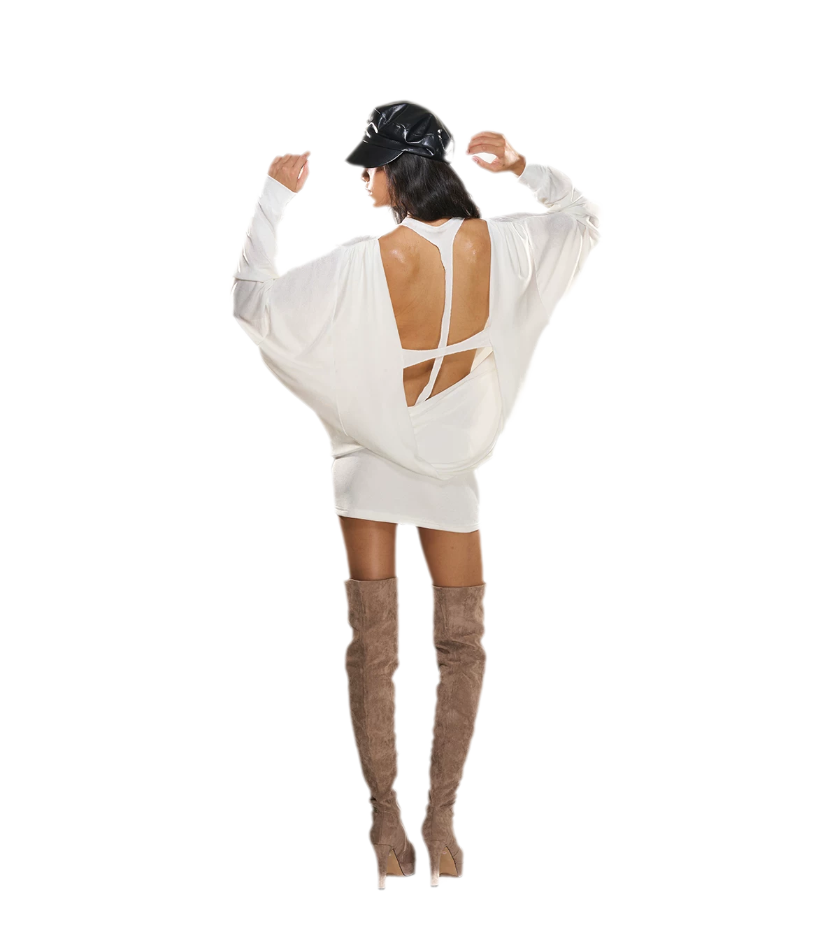 Rhinestone Open-Back Batwing Dress