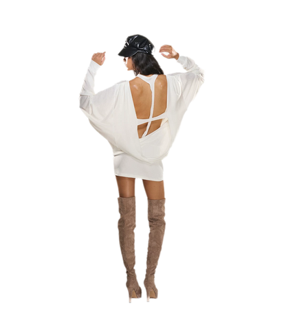 Rhinestone Open-Back Batwing Dress