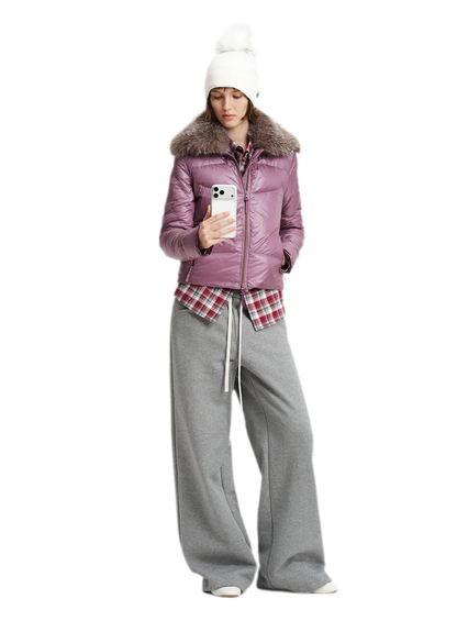 Conjunto de sudadera corta con cuello de pelo sintético