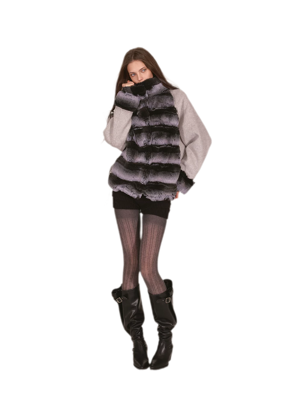 Gradient Faux-Fur Wool Coat