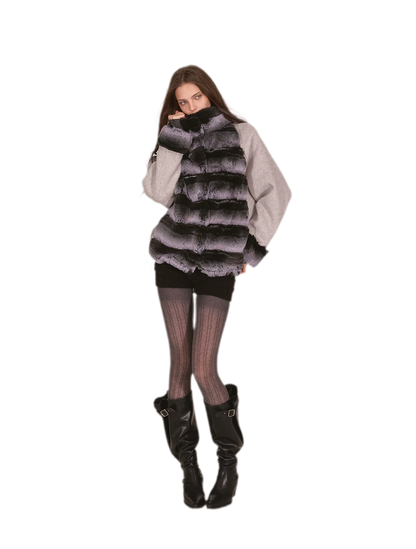 Gradient Faux-Fur Wool Coat