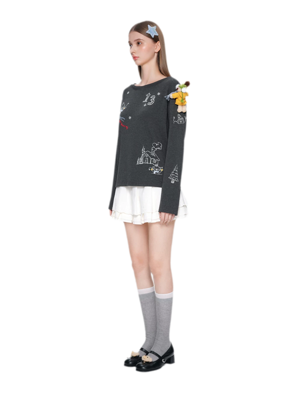 Graphic Off-Shoulder Long-Sleeve T-Shirt