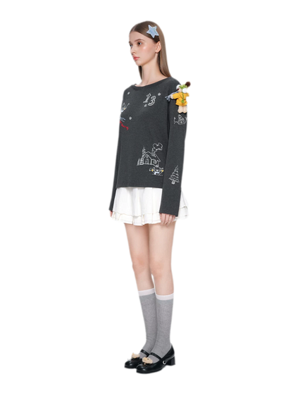 Graphic Off-Shoulder Long-Sleeve T-Shirt