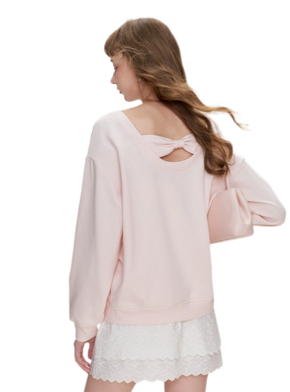 Lace Trim Back Cutout Pullover