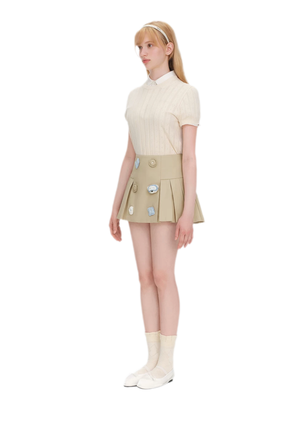 Bear Pleated Cotton Skort