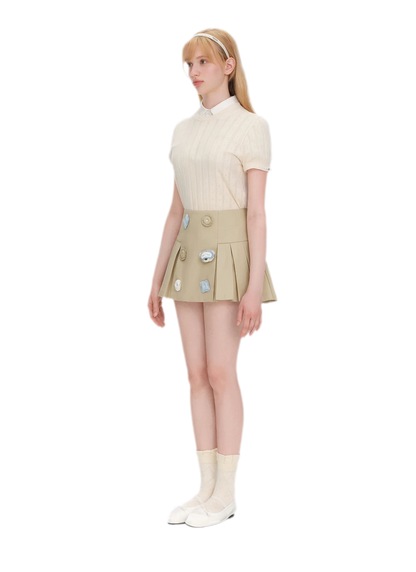 Bear Pleated Cotton Skort