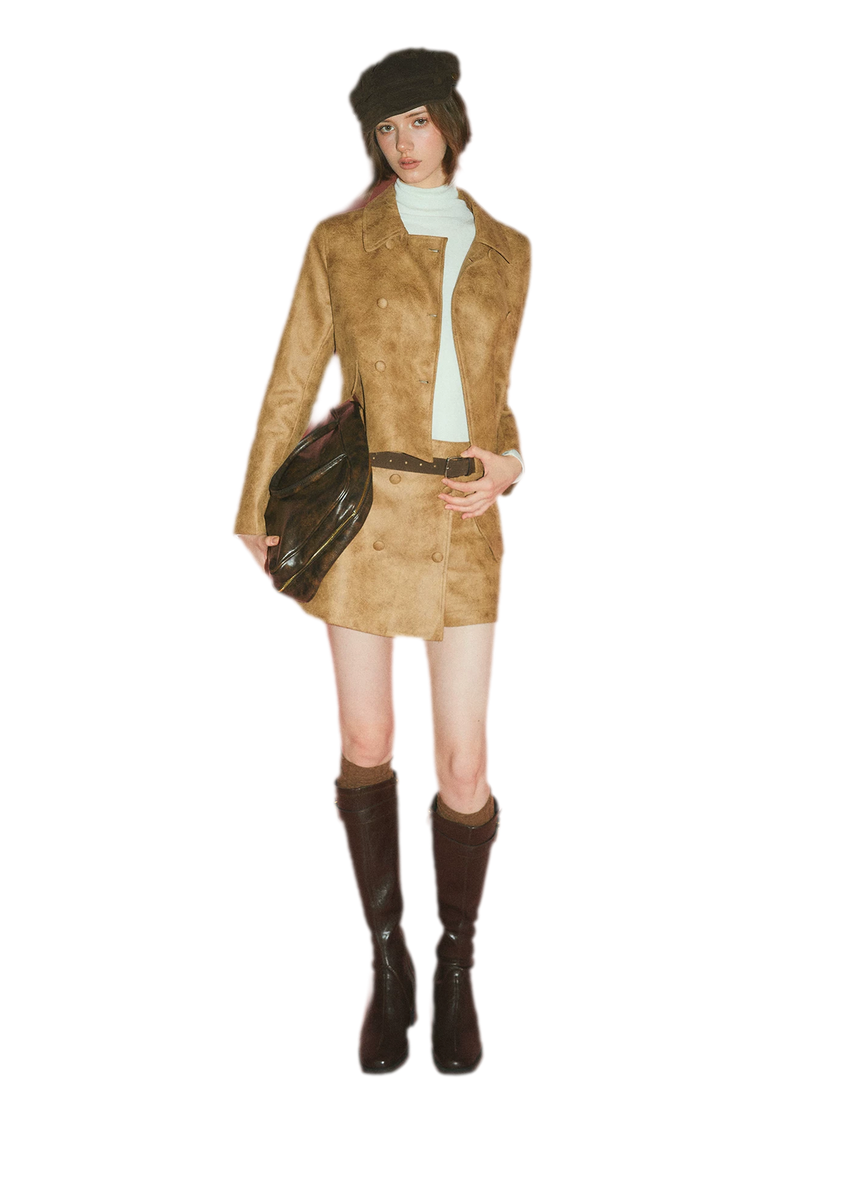Distressed Leather Jacket Skort Set
