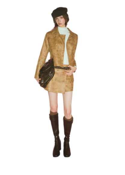 Distressed Leather Jacket Skort Set