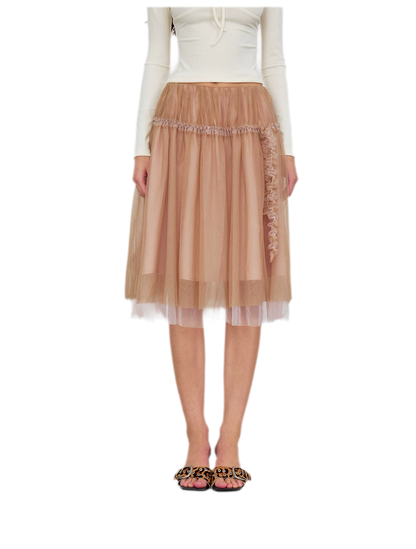 Layered Mesh Ruffle Midi Skirt