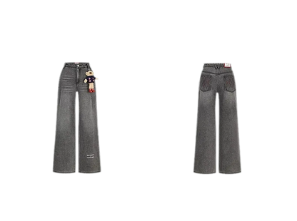 Jeans in denim a gamba larga con fodera in pile