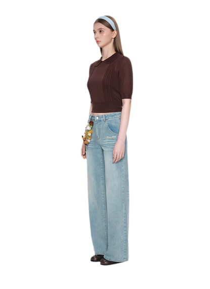 Shimmer Straight-Leg Denim Jeans