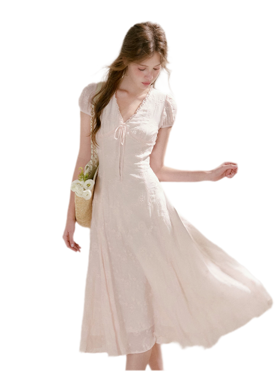 Embroidered Lace Waist Midi Dress