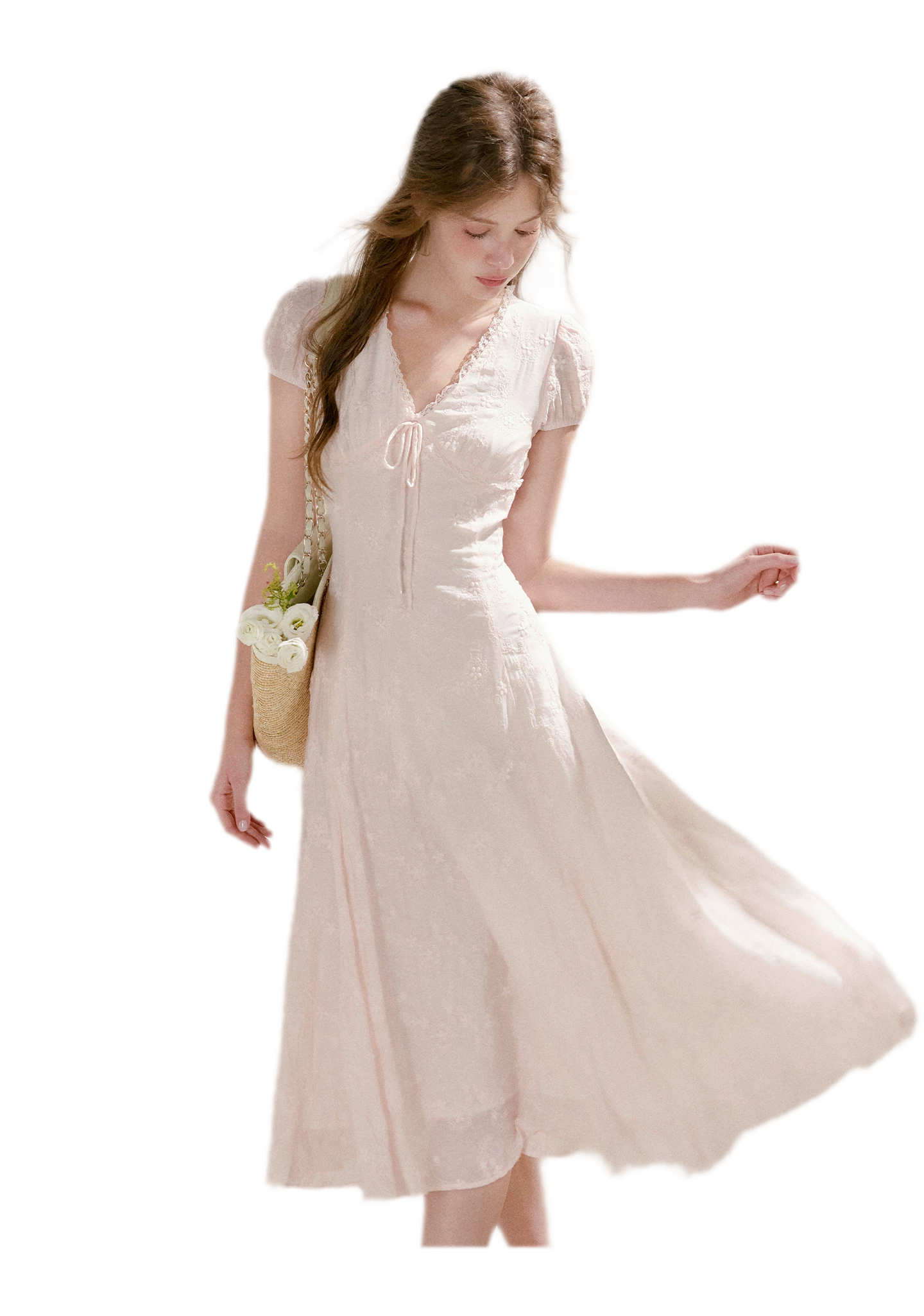 Embroidered Lace Waist Midi Dress