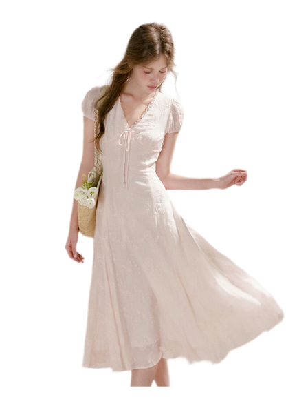 Embroidered Lace Waist Midi Dress