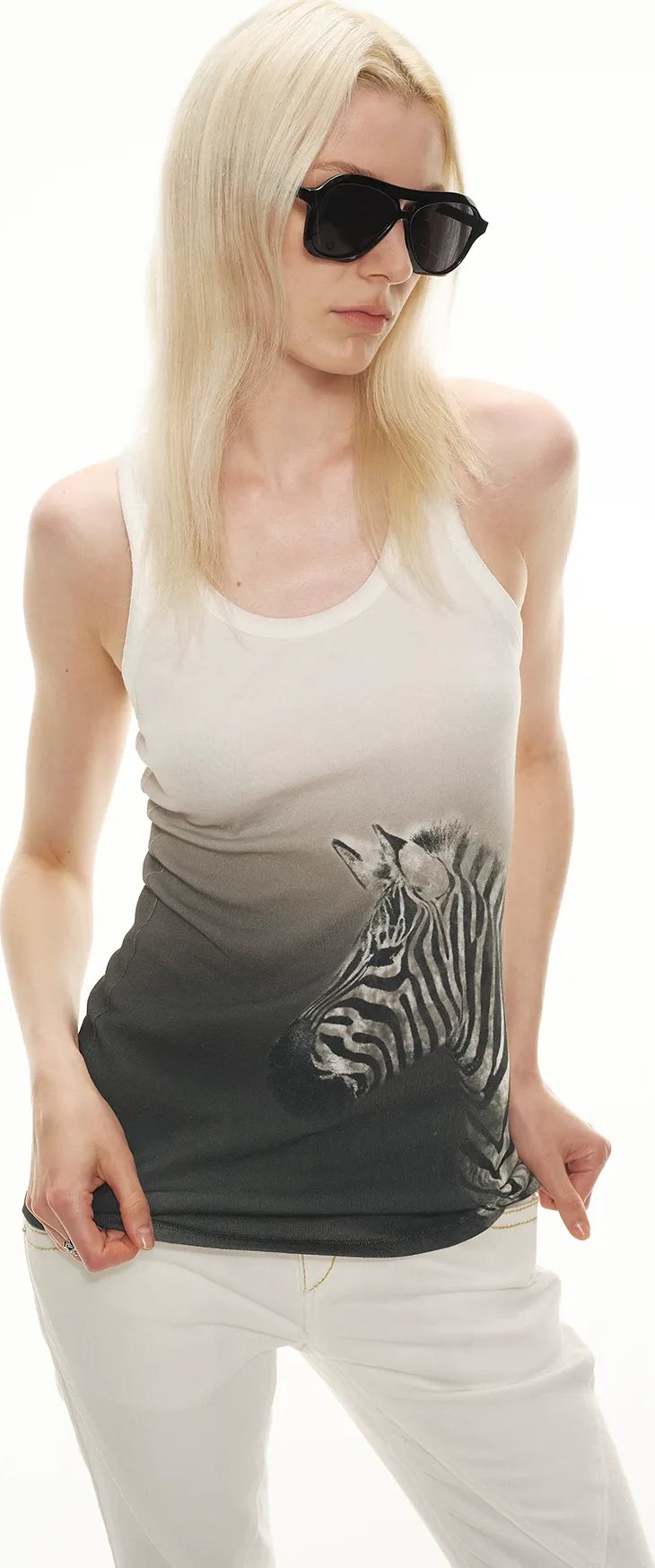 Gradient Zebra Print Fitted Racerback Tank Top