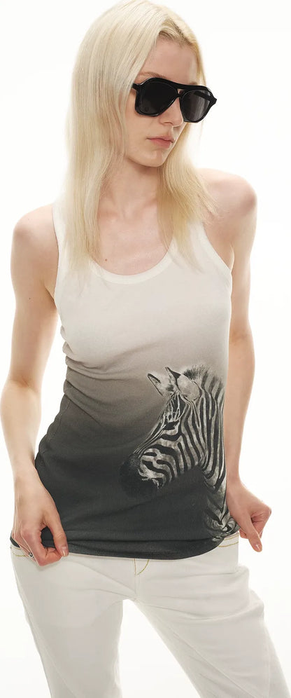 Gradient Zebra Print Fitted Racerback Tank Top