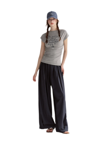 Ruched Embroidered Sleeve T-Shirt