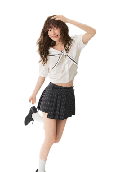 Striped Pleated Skort