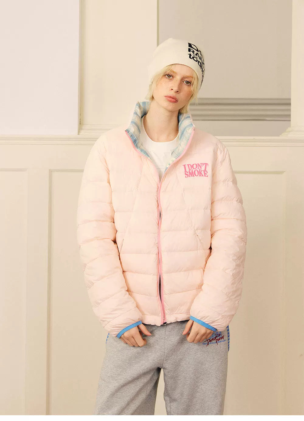 Reversible Plaid Lightweight Down Jacket