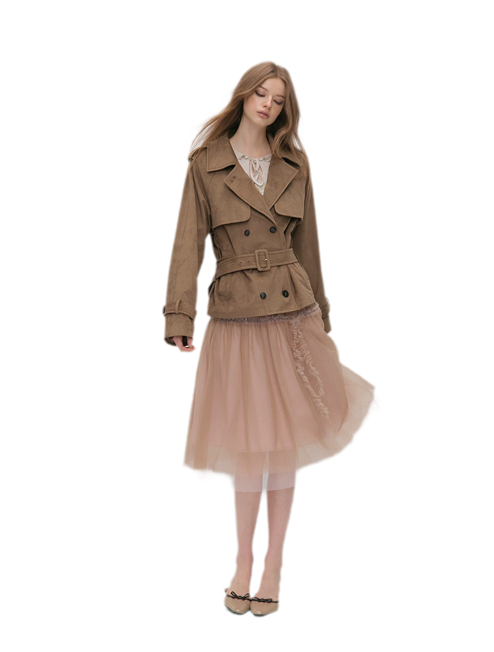 Brushed Belted Short Trench Jacket