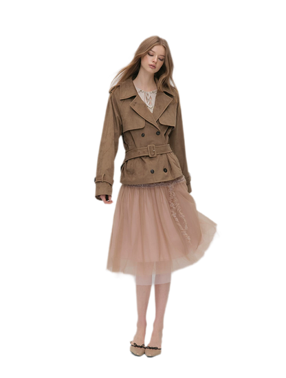 Brushed Belted Short Trench Jacket