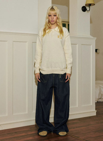 Reversible Denim Baggy Straight Pants