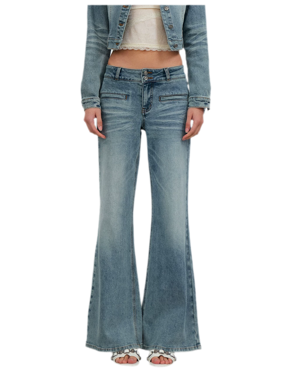 Washed Cat-Whisker Flare Jeans