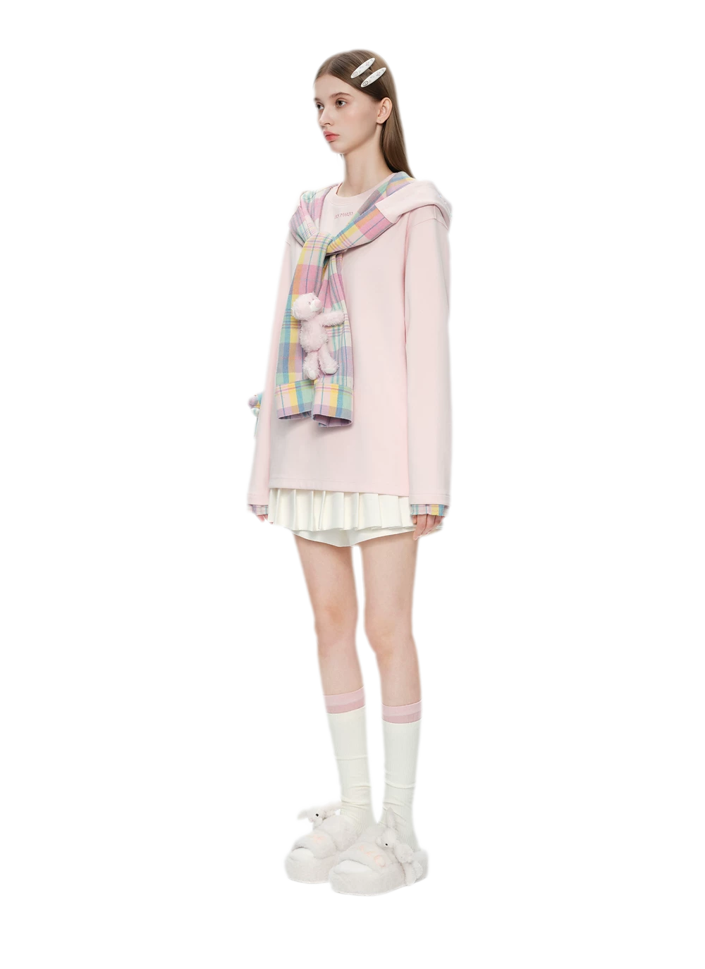Deconstructed Plaid Hooded T-Shirt