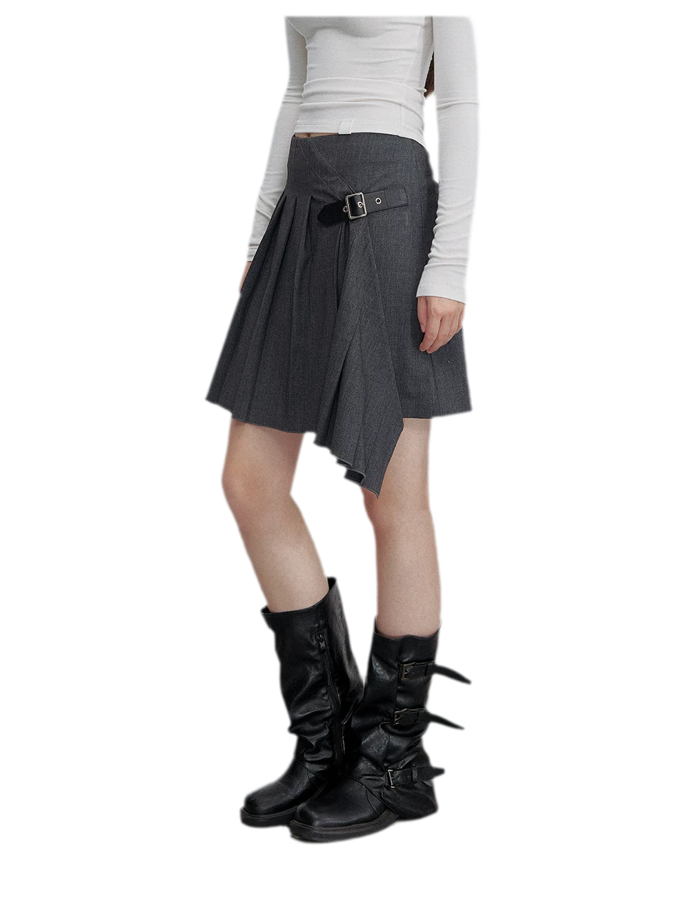 Asymmetric Pleated Strap Skirt