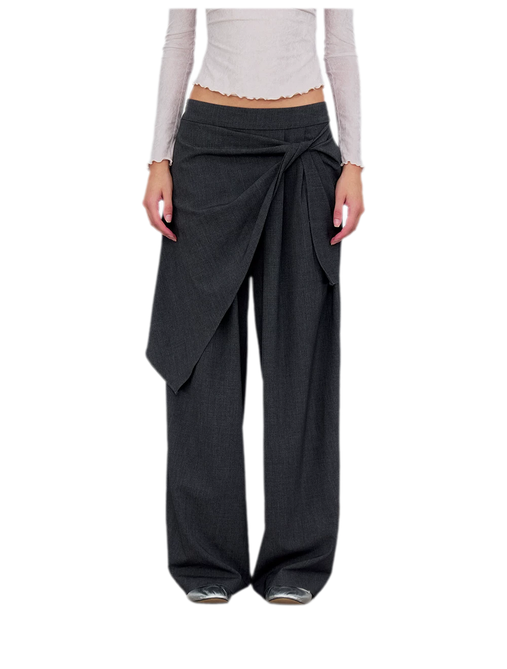 Twisted Overlay Wide-Leg Trousers