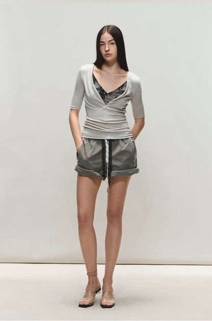 Lyocell Two-in-One Colorblock Mid-Sleeve T-Shirt