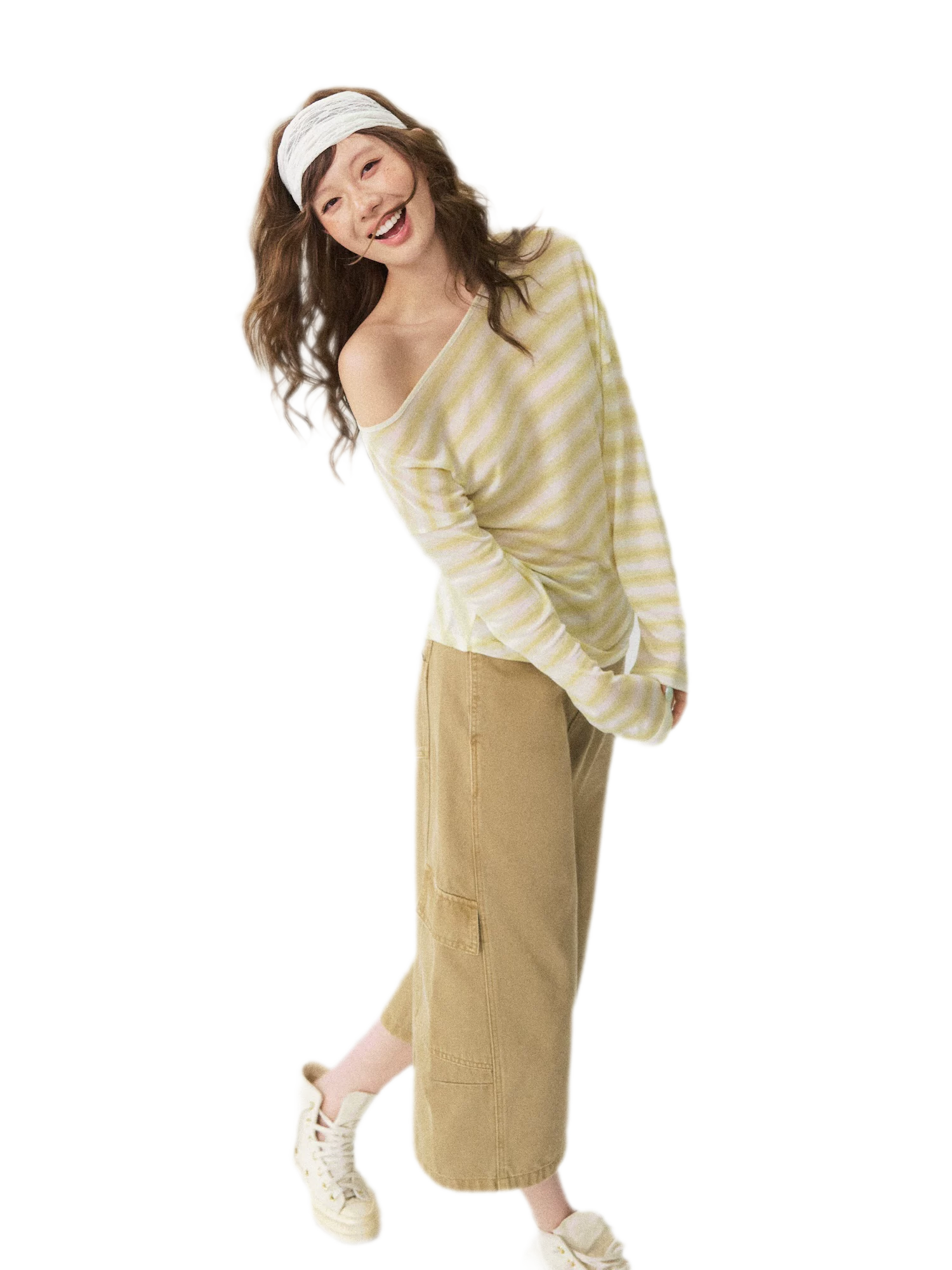 Sheer One-Shoulder Stripe Tee