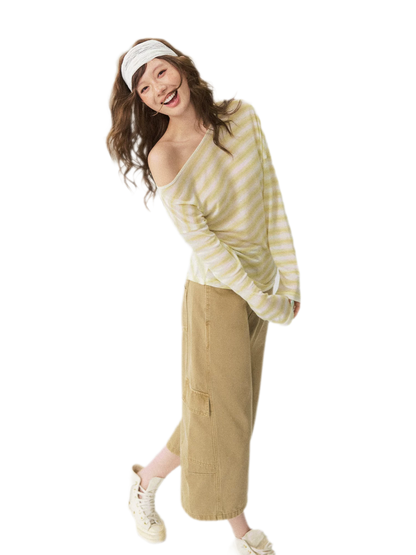 Sheer One-Shoulder Stripe Tee
