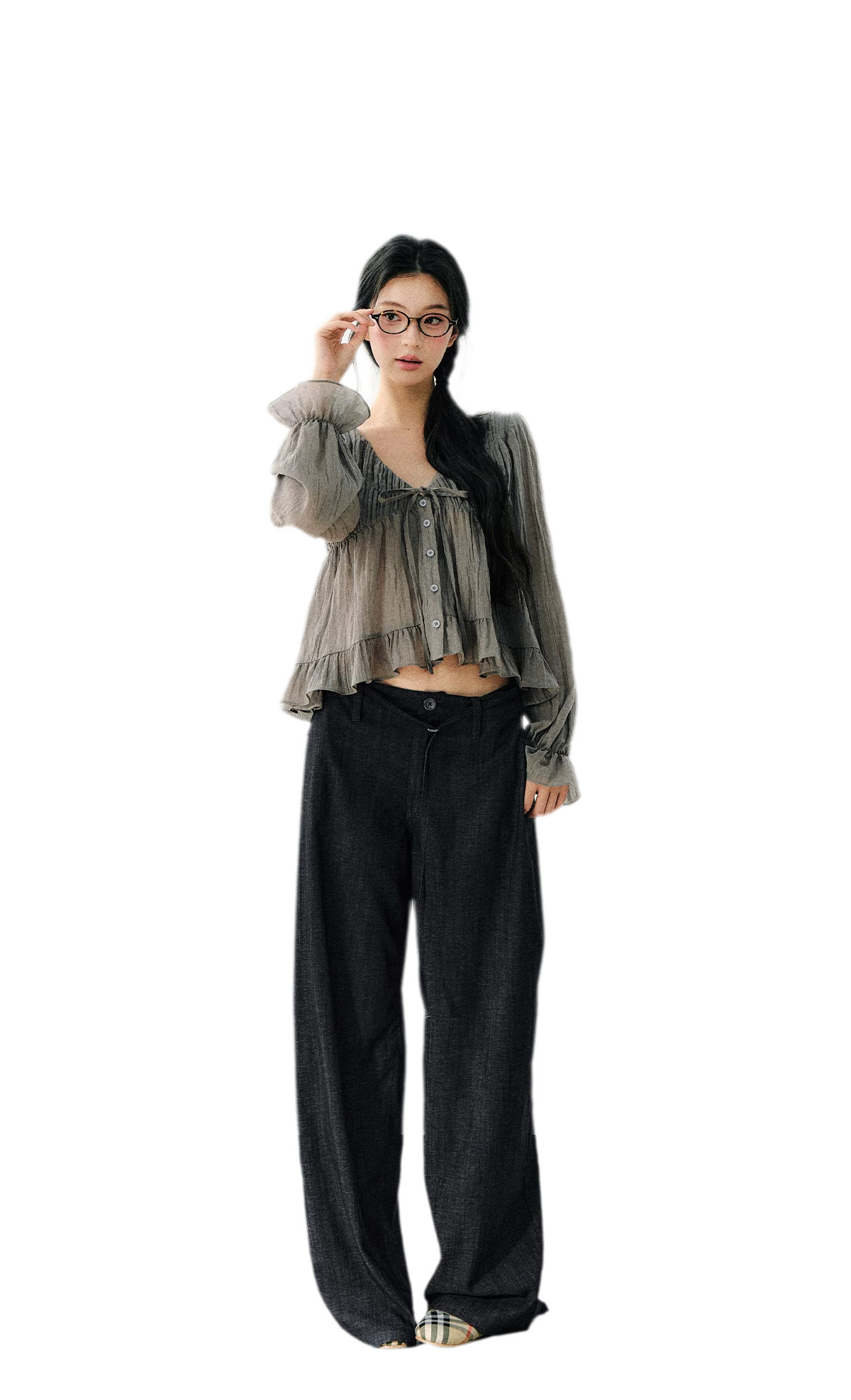 Ruffled Tencel Chiffon Blouse