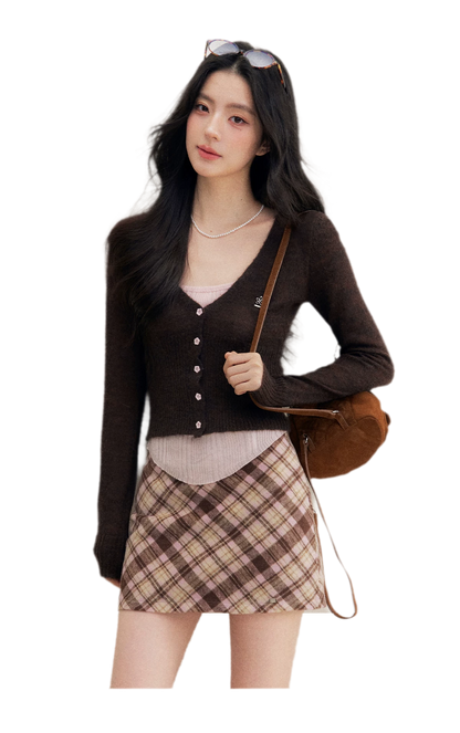 Brushed Contrast V-Neck Sweater