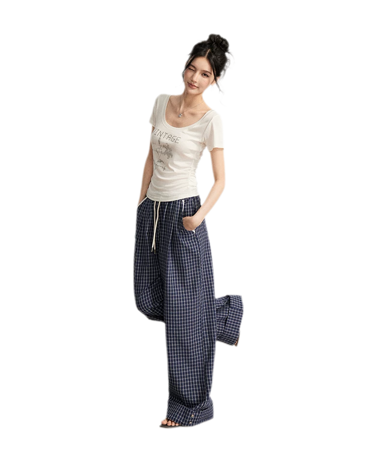 Plaid Wide-Leg Trousers