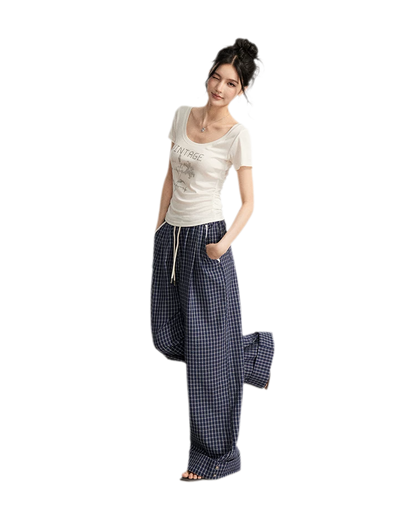 Plaid Wide-Leg Trousers