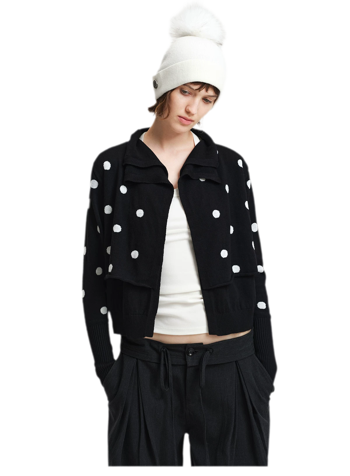 Cardigan in maglia drappeggiato a pois — Carica immagine 4 in vista galleria
