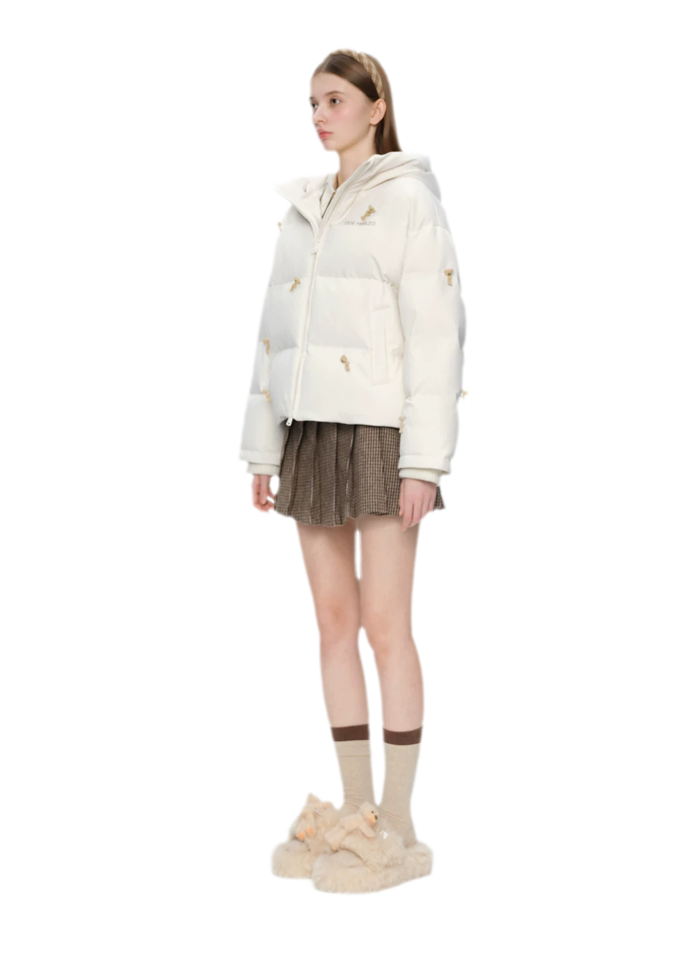 Flocked Bear Hooded Down Jacket