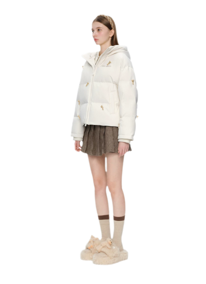 Flocked Bear Hooded Down Jacket
