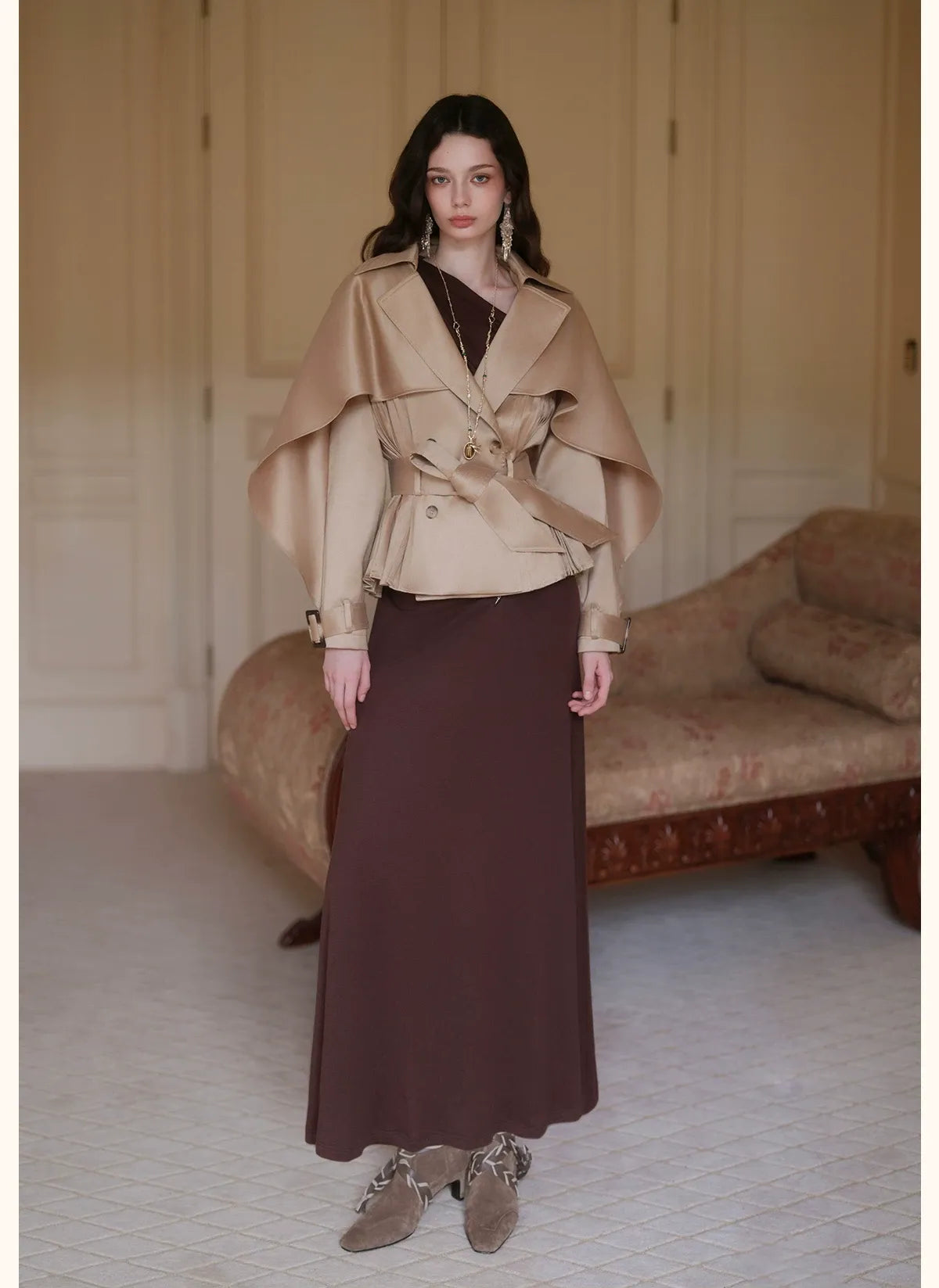 Glossy Cape Short Trench Coat