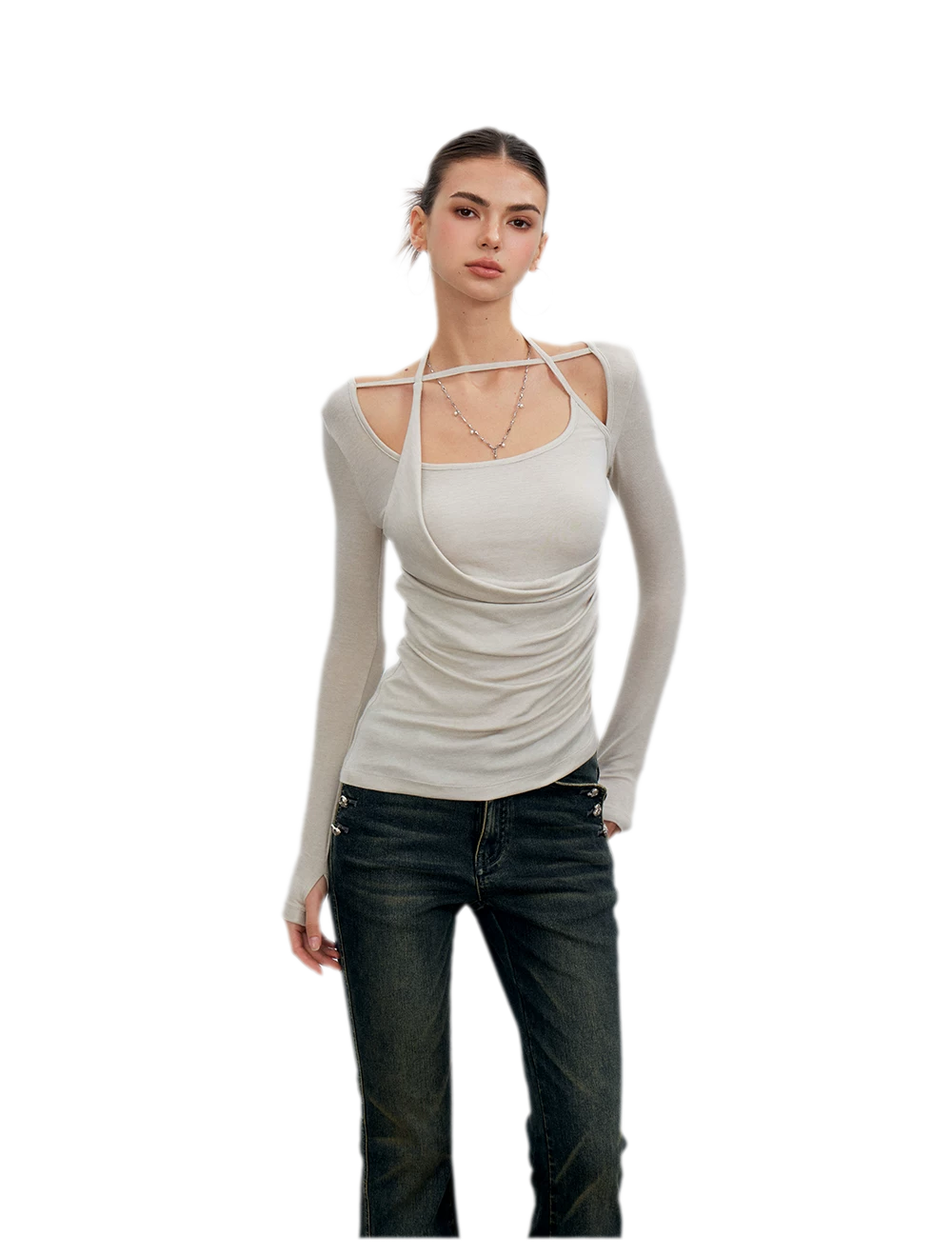 Deconstructed Ruched Halter T-Shirt