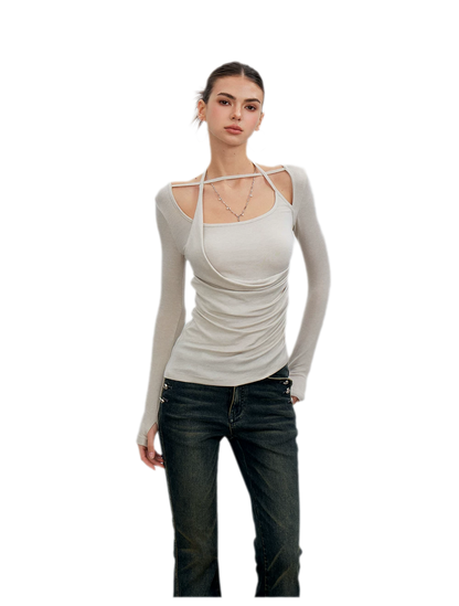 Deconstructed Ruched Halter T-Shirt