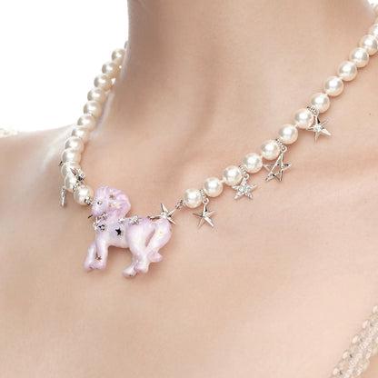 Pearl Horse Pendant Necklace