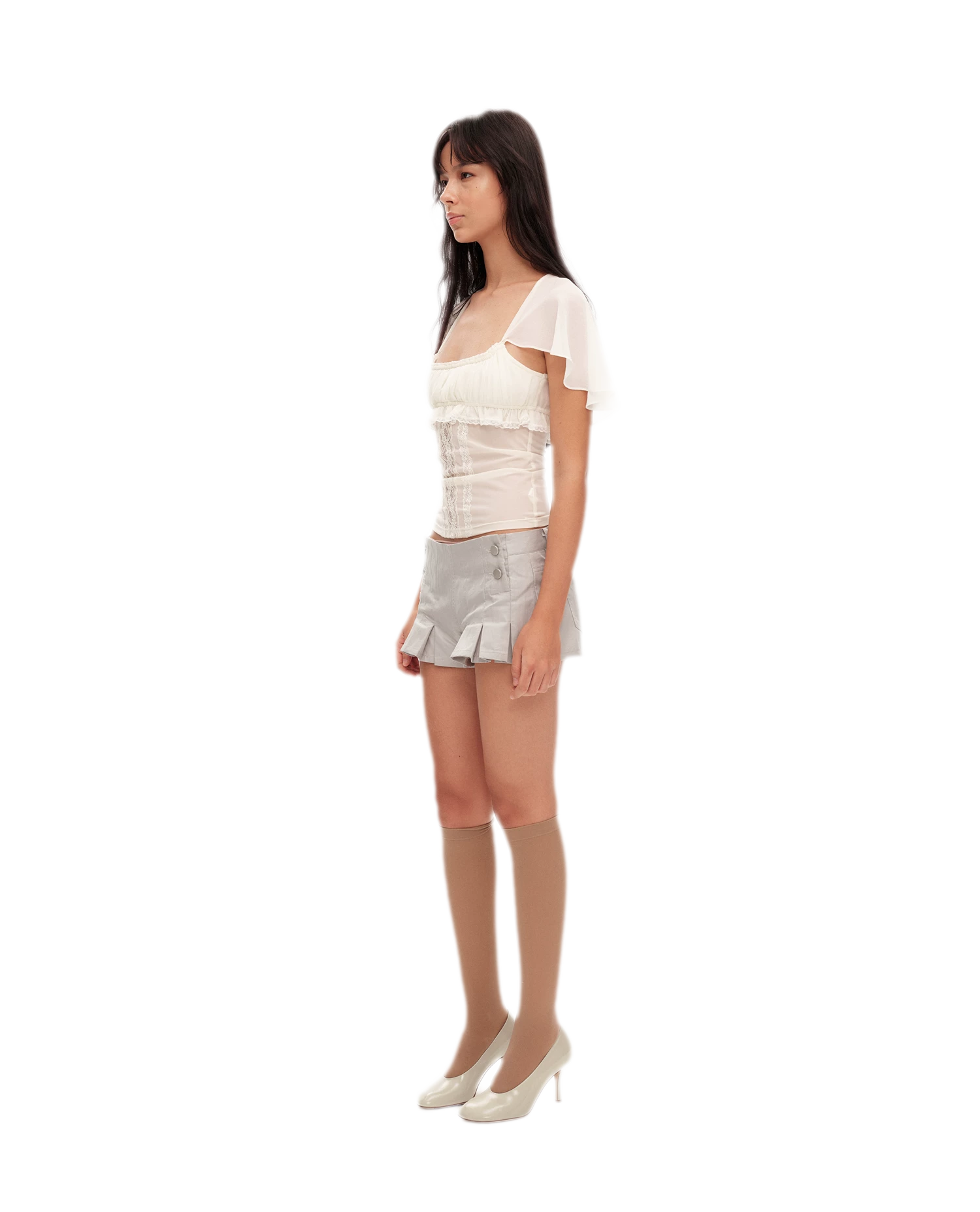 Lace Ruffle Fitted Chiffon Top