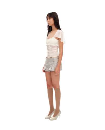 Lace Ruffle Fitted Chiffon Top