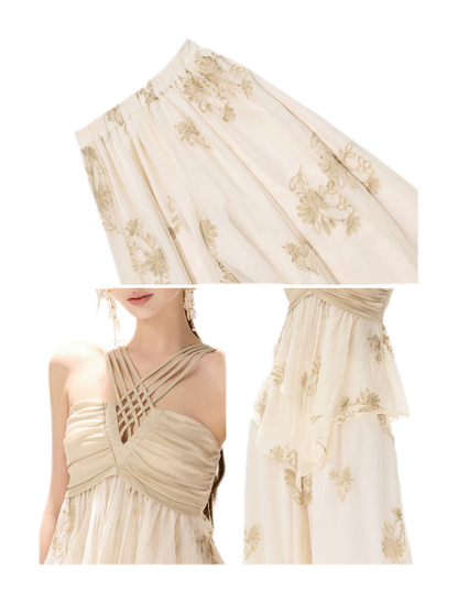 Embroidered Chiffon Halter Set