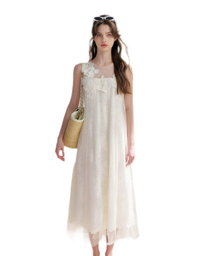 Sleeveless Mesh Lace Dress